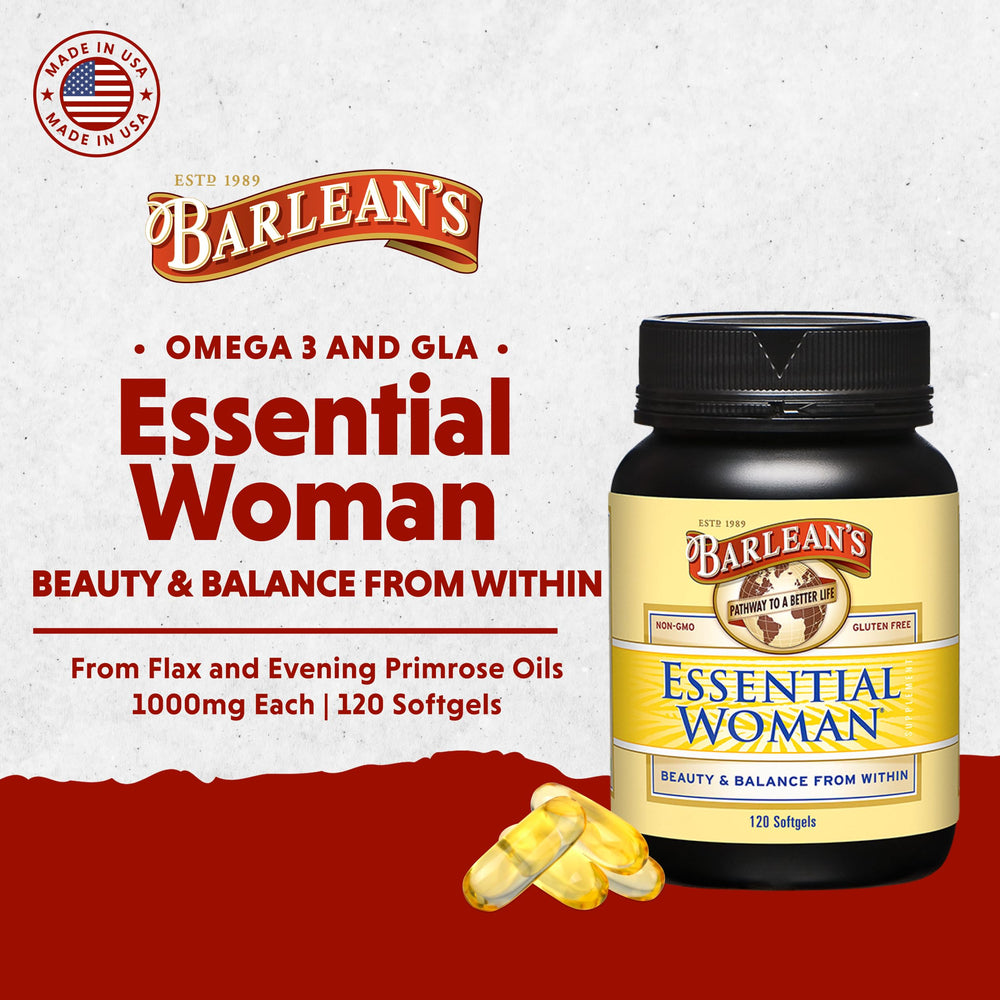 Essential Woman Capsules, Hormonal Balance Supplement for Women, Flaxseed, Evening Primrose Oil and Soy Isoflavones, Omega 3 6 9 and GLA, 120 Count