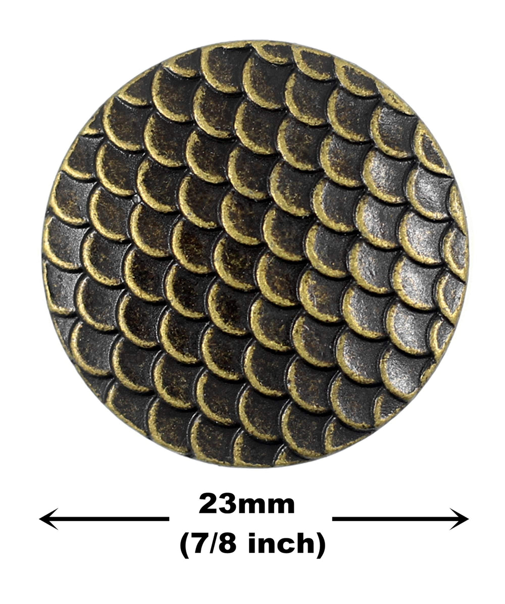 Bezelry 10 Pieces Dragon Scales Metal Shank Buttons. 23mm (7/8 inch) (Antique Brass)