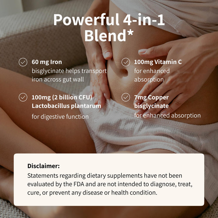 ProbIron - Women&#39;s Probiotic + Iron Supplement Boosted with Vitamin C and Copper - Vegan Formula for Energy and Digestive Wellness - 90 Capsules