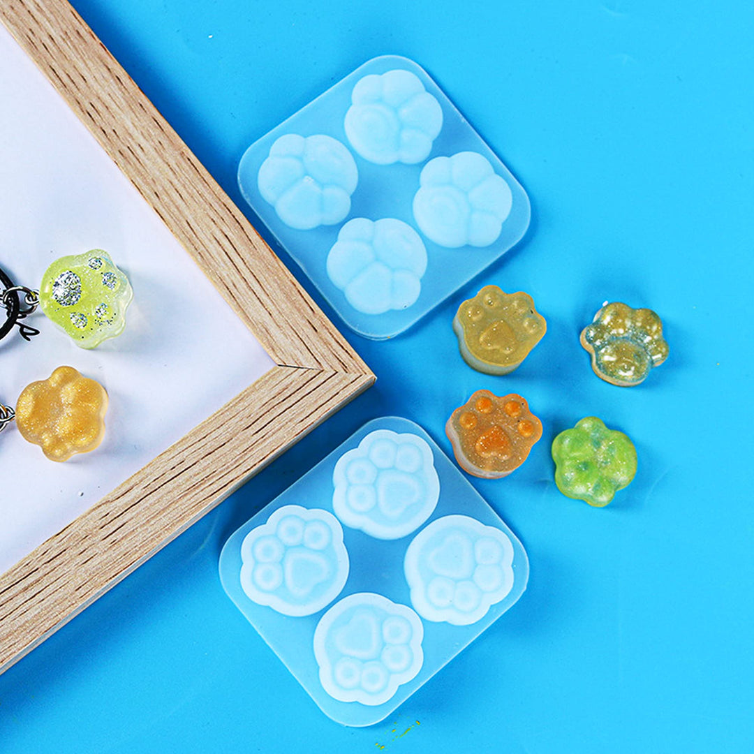 Cat Paw Silicone Resin Mould Set, 4 PCS Bear Claw Silicone Epoxy Resin Moulds, 10 PCS Black Wax Rope, 100 PCS Eye Screw Pins for Resin DIY, Pendant, Keychain