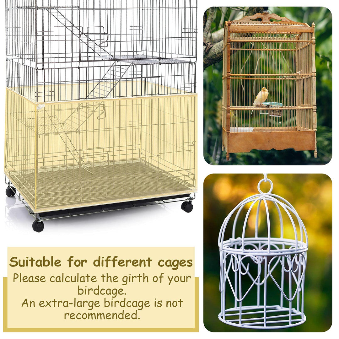 Adjustable Bird Cage Net Cover Birdcage Seed Feather Catcher Soft Skirt Guard Birdcage Nylon Mesh Netting for Parrot Parakeet Macaw Round Square Cages (Yellow, 118 x 15 Inch/ 300 x 37 cm)