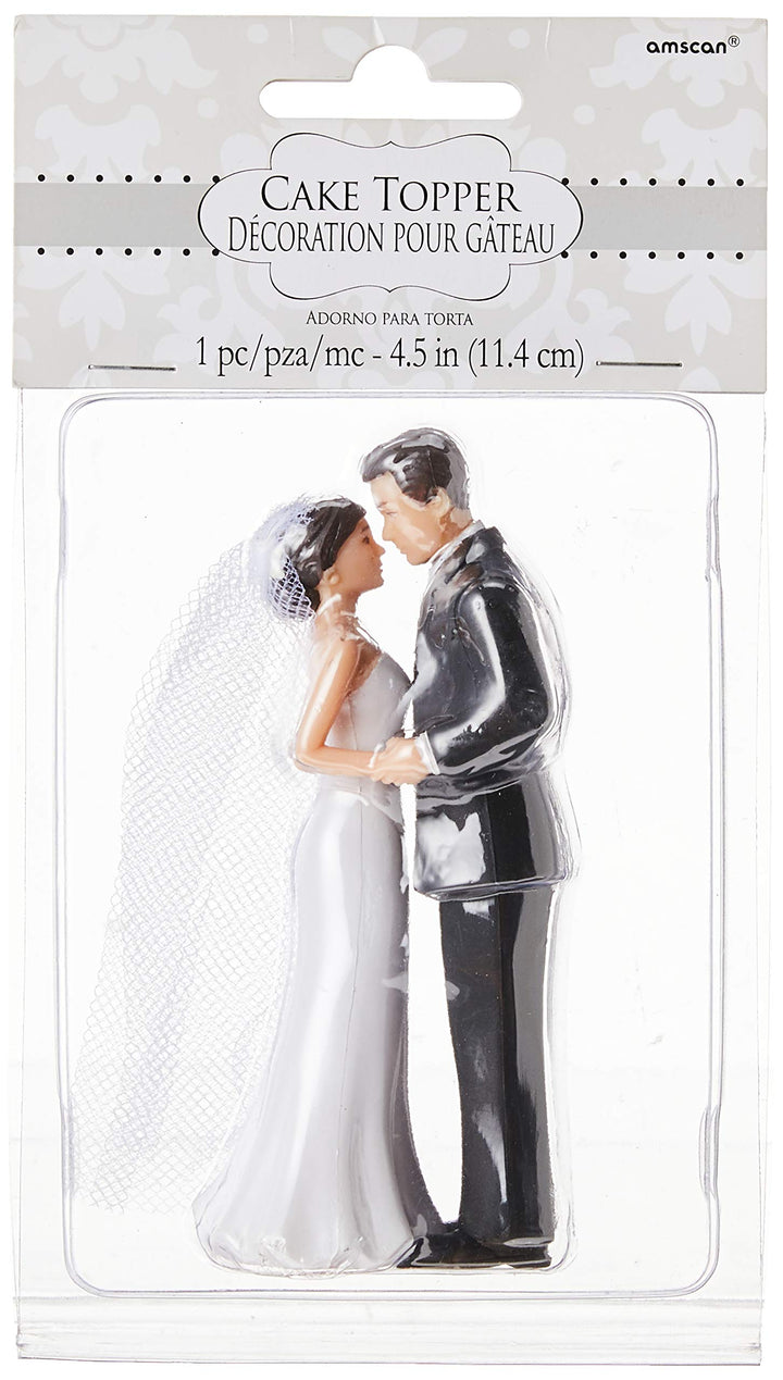 Elegant Bride & Groom Wedding Cake Plastic Topper with White Mesh Veil - 4.5, 1 Piece - Perfect for Engagement Parties, Bridal Showers & Anniversaries