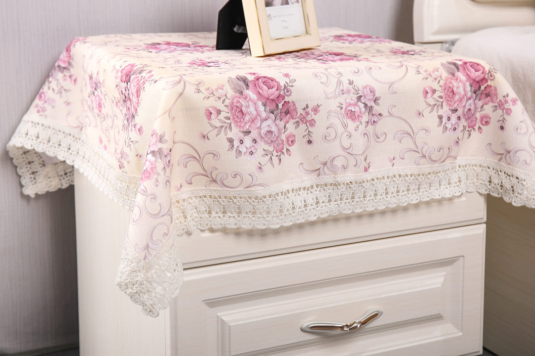 Cotton Farmhouse Tablecloth,Flower Farmhouse Bedside Tablecloth,Bedside Tablecloth, Nightstand Tablecloth, Country Style Tablecloth, Flower Tablecloth 24x24 inch (Purple)