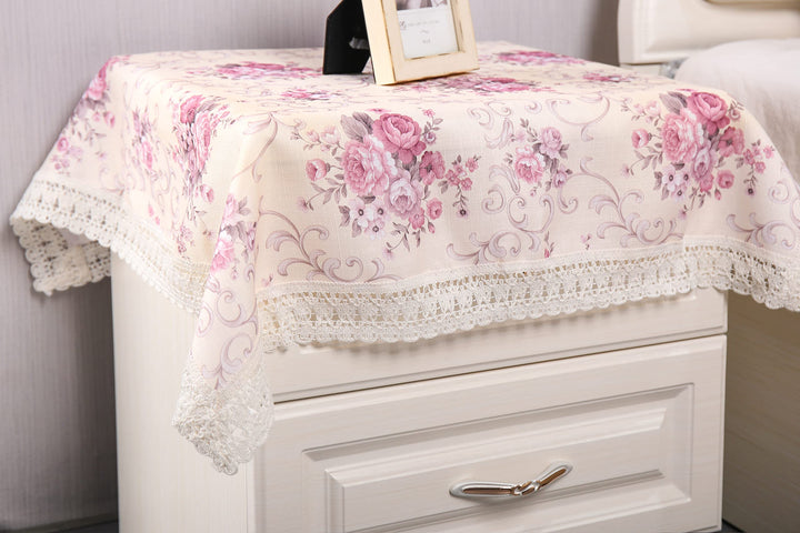 Cotton Farmhouse Tablecloth,Flower Farmhouse Bedside Tablecloth,Bedside Tablecloth, Nightstand Tablecloth, Country Style Tablecloth, Flower Tablecloth 24x24 inch (Purple)