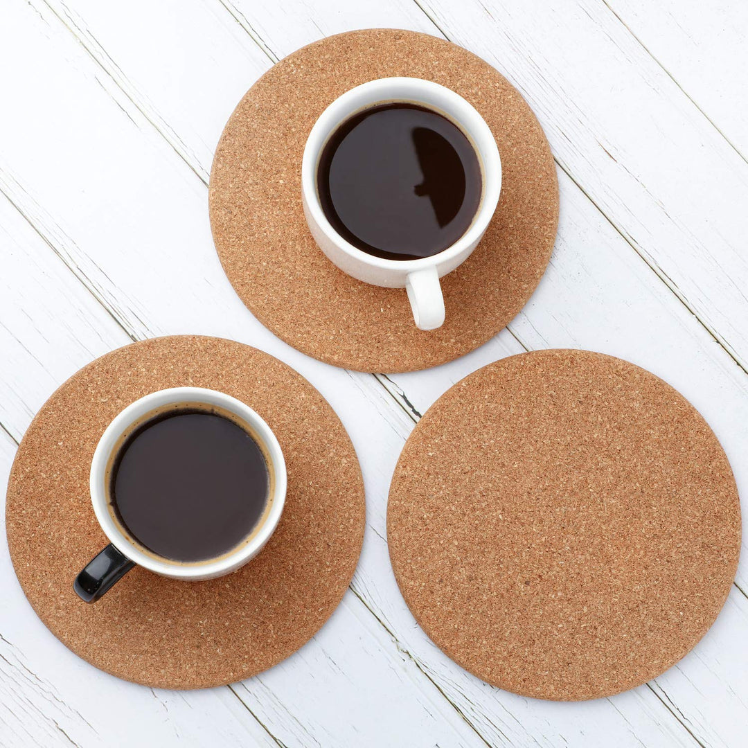 6 Pieces Round 6 Absorbent Cork Coasters Wooden 0.3 Inch Thick Cork Drink Coasters for Home, Drinks Coffee Table Dining Wooden Table Desk