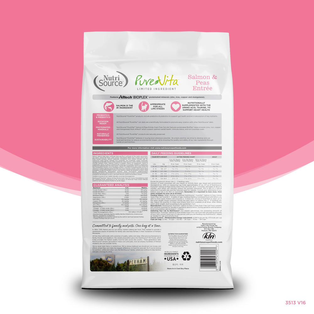 Pure Vita Grain Free Salmon & Peas Cat Food 6.6 Lb, Packaging May Vary