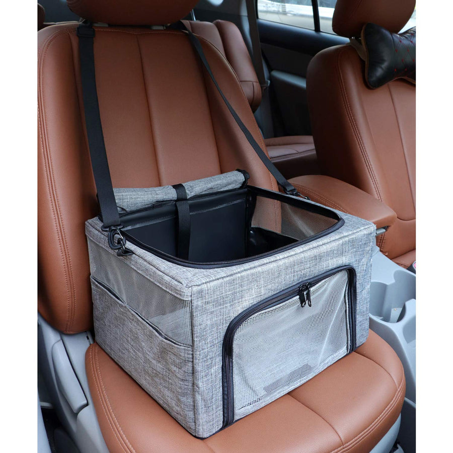 Collapsible Dog Cat Car Seat, Metal Frame Puppy Carrier for Small Medium Dog Pet up to 15 lbs