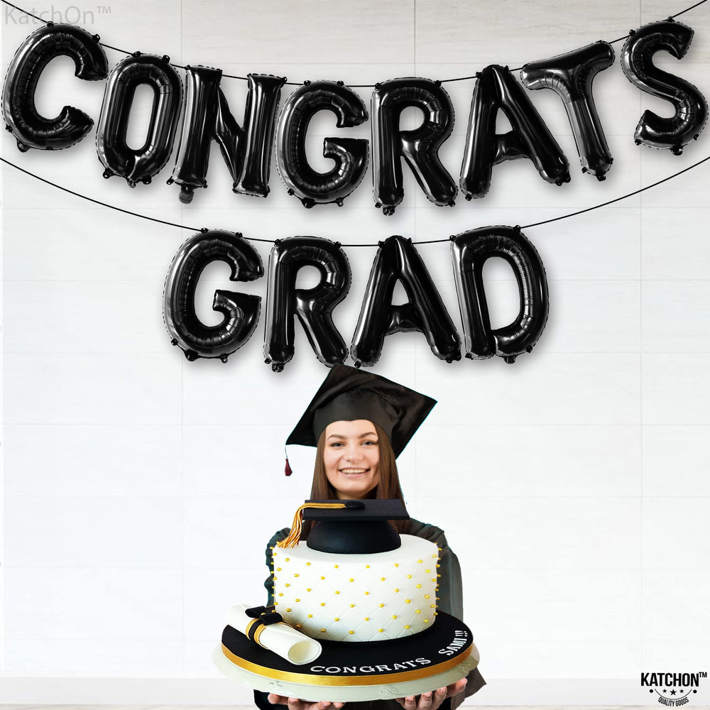 , Black Congrats Grad Balloons - 16 Inch | Congrats Grad Banner Balloons for Graduation Decorations Class of 2024 | Congratulations Balloons for Graduation Balloons Class of 2024 Decorations