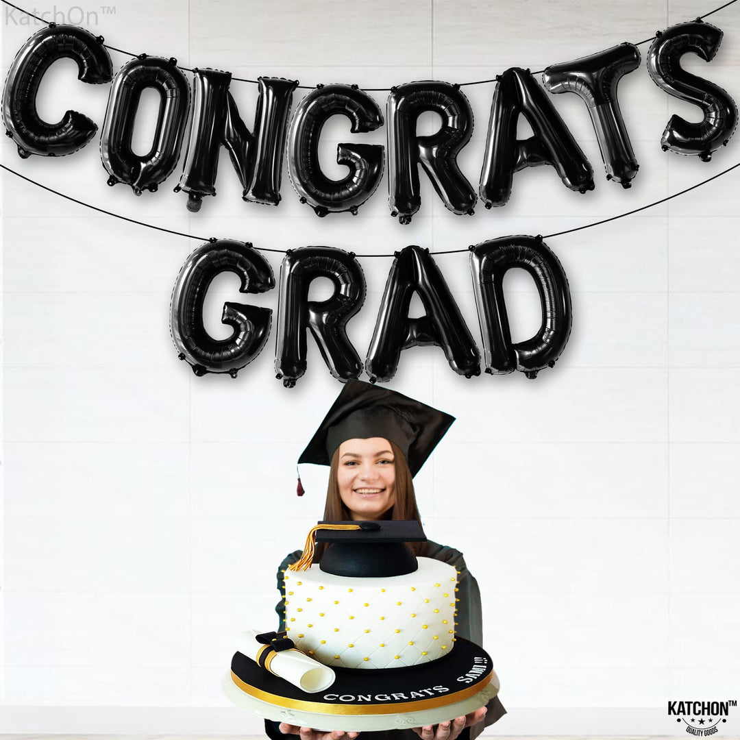 , Black Congrats Grad Balloons - 16 Inch | Congrats Grad Banner Balloons for Graduation Decorations Class of 2024 | Congratulations Balloons for Graduation Balloons Class of 2024 Decorations