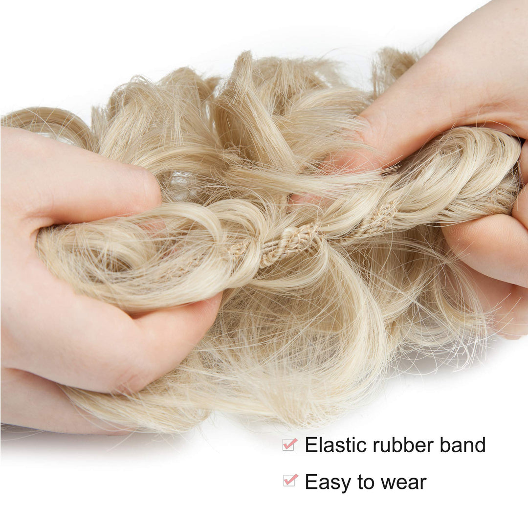 Hair Bun Hairpiece Scrunchy Updo Hair Pieces Fluffy Scrunchies Donut Top Knot Hairpiece Synthetic Curly Wavy Messy Chignons with Elastic Rubber Band Hickory Brown-Thicker 1pc 35g