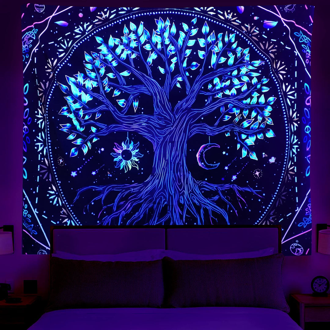 EKOFECK Blacklight Tree of Life Tapestry, UV Reactive T