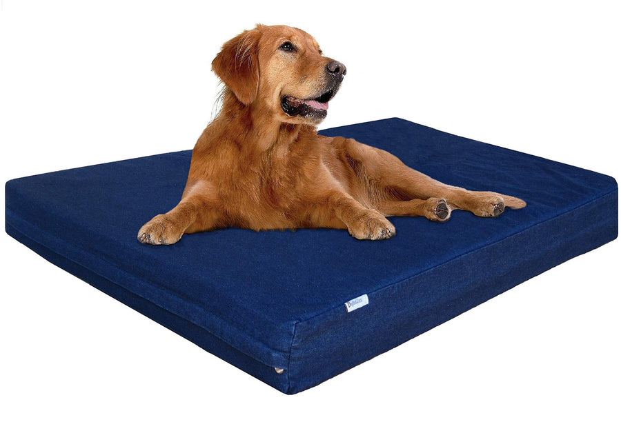 Extra Large Orthopedic Memory Foam Dog Bed for Large Dogs with Durable Waterproof Internal Case, Removable Washable Denim Cover and Bonus Pet Bed Cover, 47X29X4 Fits 48X30 Dog Crate, Blue