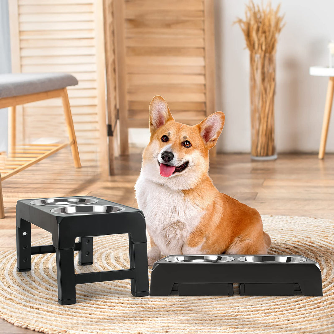 Elevated Dog Bowls Adjustable Raised Stand with Double Stainless Steel Food Bowls Adjusts to 4 Heights 3.1”, 8.6”, 10.2”, 11.8”, for Small Medium Large Dogs and Pets