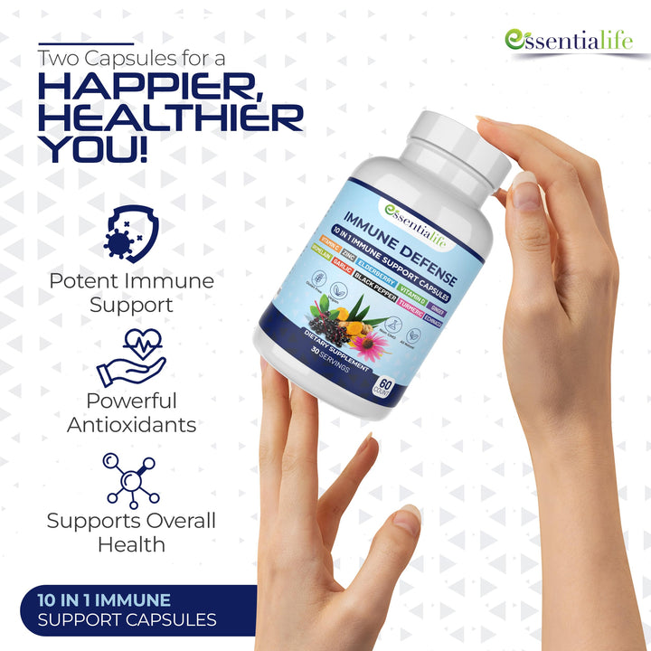 Immune Support Supplement 10 in 1 Elderberry, Echinacea, Vitamin D, Vitamin C 1000mg &amp; Zinc Supplement - Take Charge of Your Health with Immune Booster for Adults - 60 Vitamins Capsules