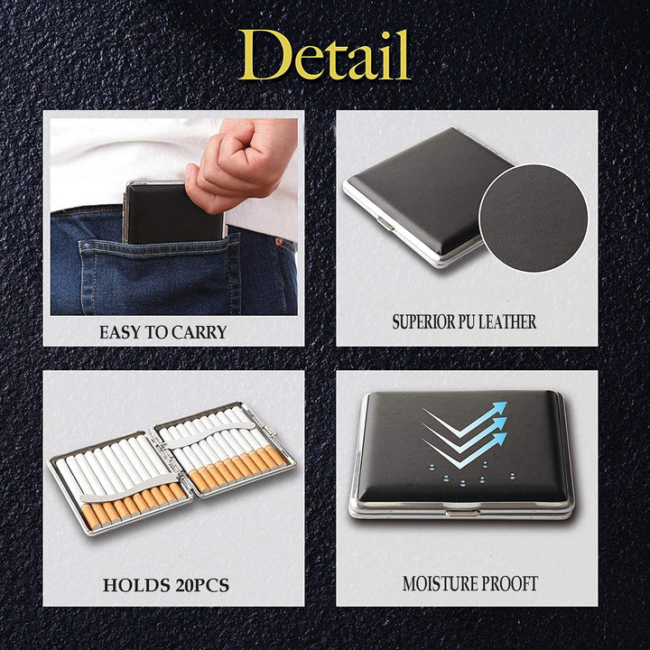 tlhaoa Cigarette Case Stylish Leather Surface Metal Box