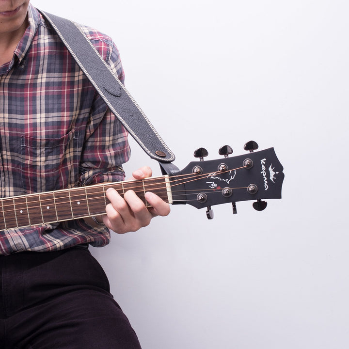 Leather Guitar Neck Strap Button Guitar Headstock Strap Tie, Black/Anti Copper