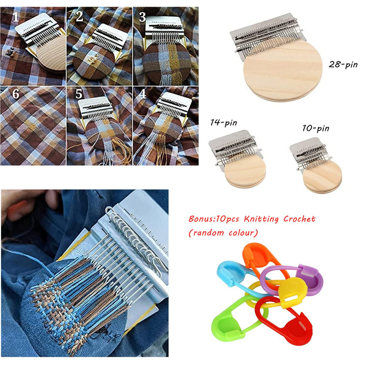 Speedweave Darning Loom 14 Hooks Type Weave Tool,Wooden Weaving Frame Loom for Beginners,Quickly Household Mending Loom,Hand Craft DIY Weaving Repair Tool for Jeans,Socks and Clothes