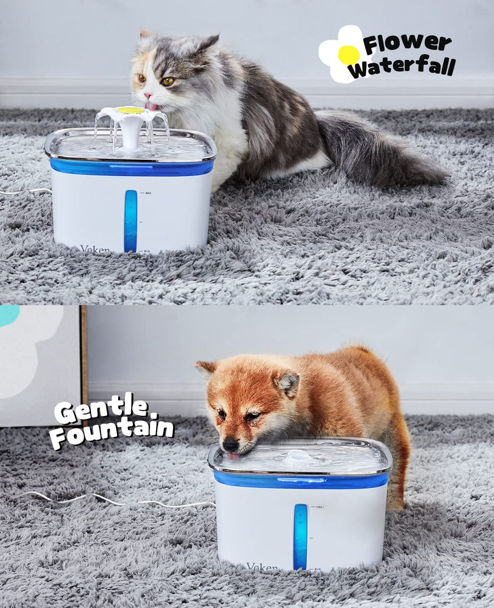 95oz/2.8L Cat Water Fountain with Stainless Steel Lid, Automatic Pet Fountain Dog Water Dispenser with Replacement Filters for Cats, Dogs, Multiple Pets (Silver, Stainless Steel)