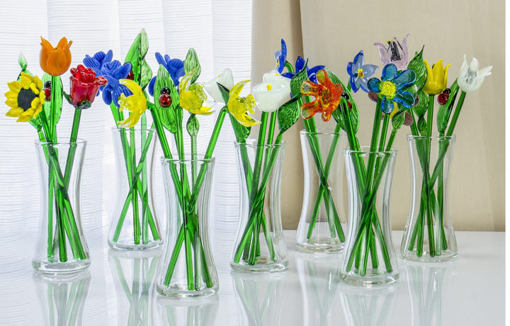 Decorative Glass Lovely Flower Bouquet with Vase, Gift Boxed – Irises