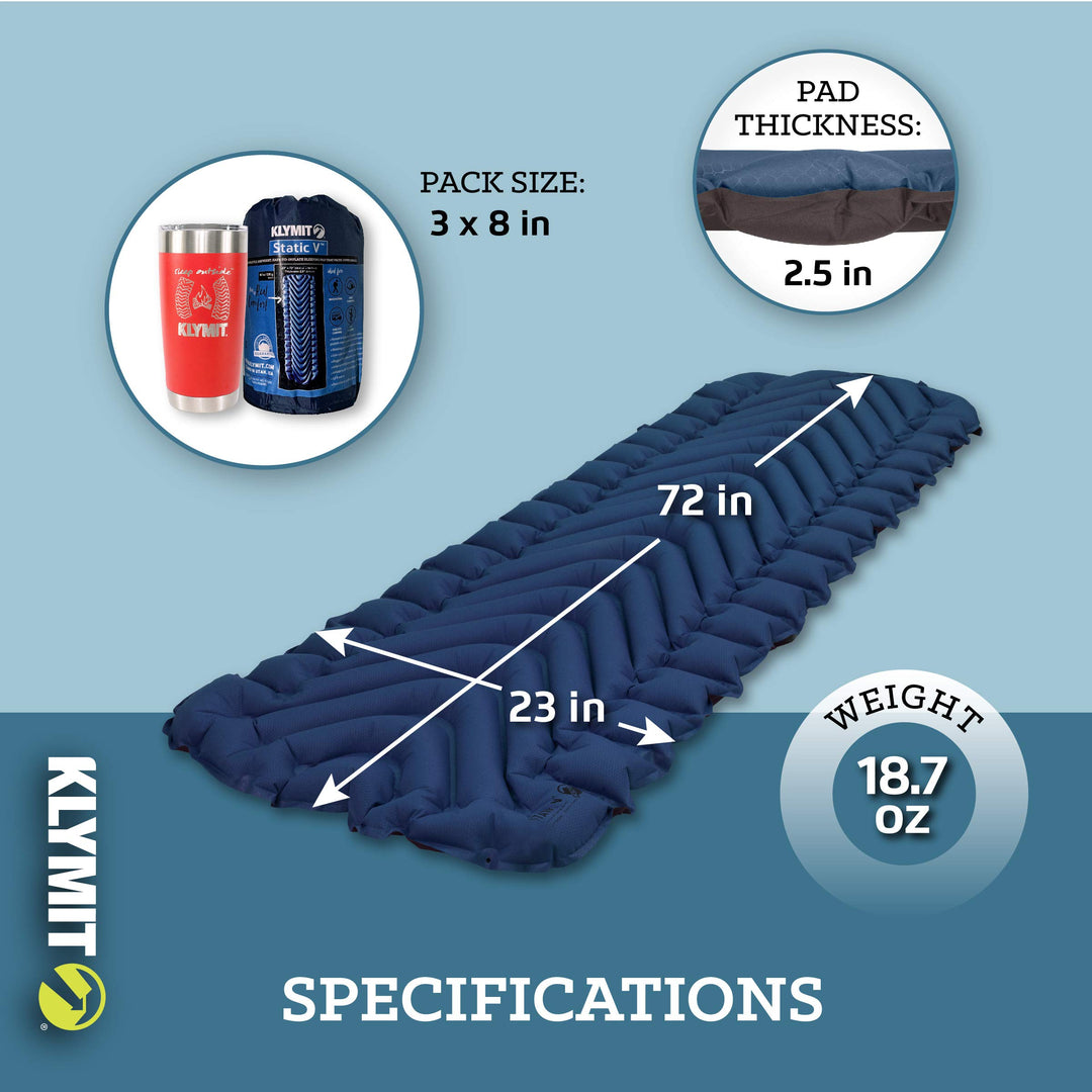 KLYMIT Static V Lightweight Inflatable Sleeping Pad | Comfortable, Easy to Inflate Camping Air Mattress for Backpacking and Hiking