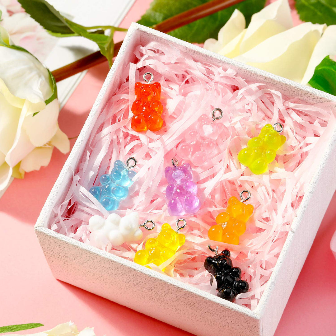 Colorful Bear Charms Pendants Resin Bear Keychains for DIY Jewelry Necklace Supplies (225 Pieces)