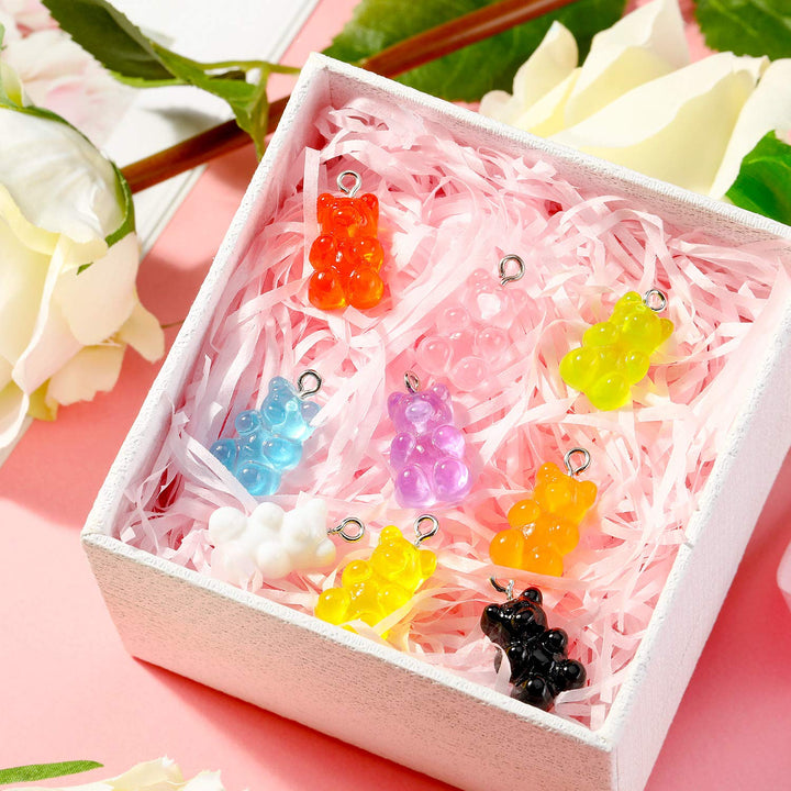 Colorful Bear Charms Pendants Resin Bear Keychains for DIY Jewelry Necklace Supplies (225 Pieces)
