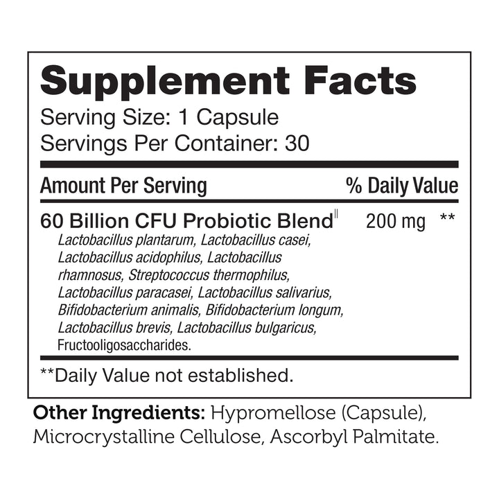 Zahlers BioDophilus High Potency Probiotic Formula 60 Billion Live &amp; Active CFUs - 30 Capsules