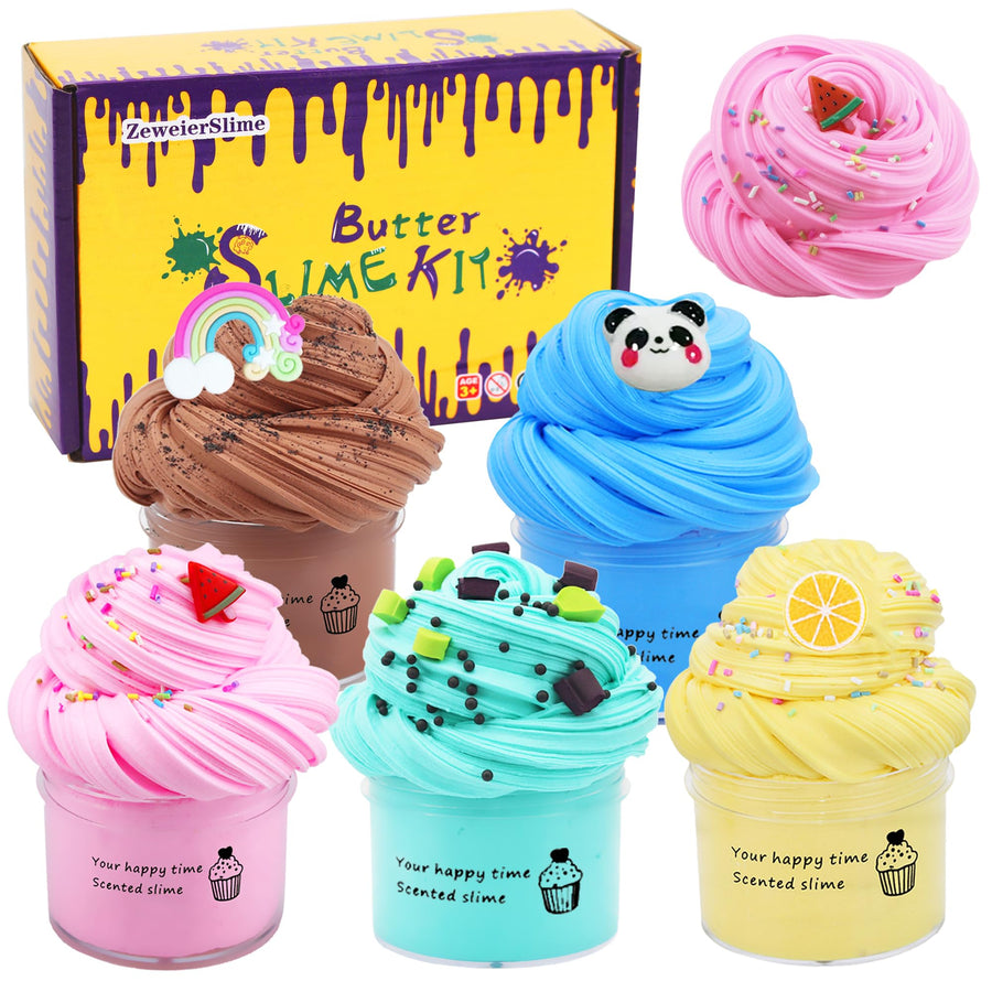 5 Pack Butter Slime Kit,Birthday Gifts For Kids,Party Favor For Girls & Boys,Non Sticky,Super Soft Sludge Toy.