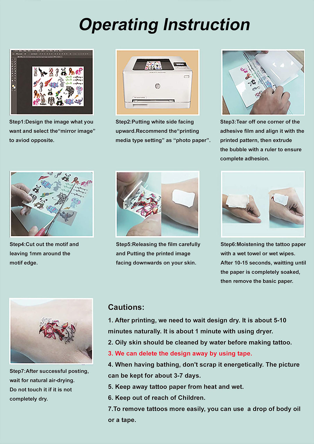 Temporary Tattoo Paper A4 Size (8.3x11.7 inch) 5 Sheets DIY Tattoo Paper Transfer Decal Paper for Inkjet Printer