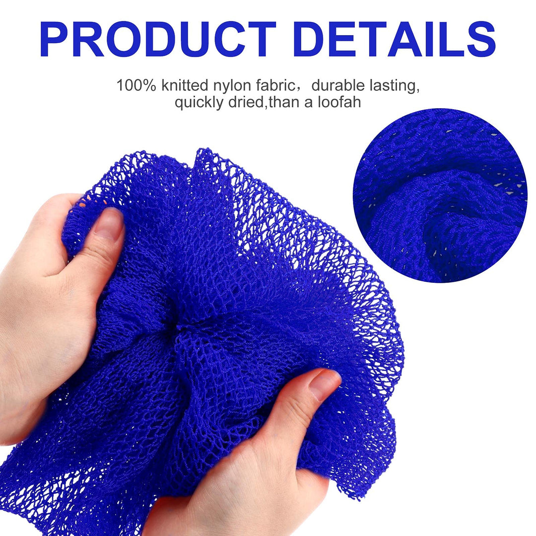 2 Pieces African Net Bath Sponge African Exfoliating Long Body Scrubber Tight Weave Beauty Skin Smoother Tower Bath Cloth Porous Stretches Back Washcloths for Daily Use or Stocking Stuffer (Blue)