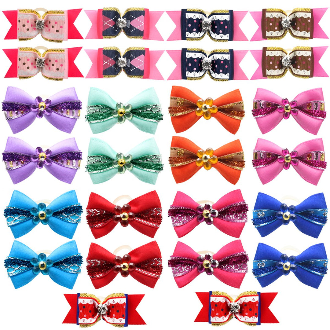 Yoy 24Pcs/12 Pairs Adorable Grosgrain Ribbon Pet Dog Hair Bows with Rubber Bands - Puppy Topknot Cat Kitty Doggy Grooming Accessories Bow Knots Headdress Flowers Set for Groomer