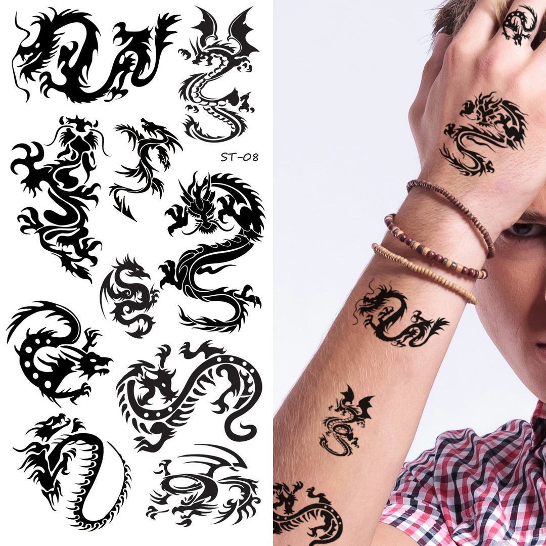 Lower Back Shoulder Neck Arm Temporary Tattoos - Small Dragons