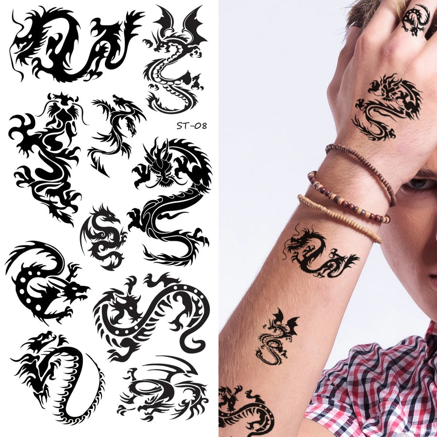 Lower Back Shoulder Neck Arm Temporary Tattoos - Small Dragons