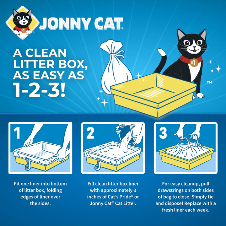Jonny Cat Litter Box Liners: Heavy Duty - Tear &amp; Leak Resistant - Drawstring Close - Jumbo, 15 Count