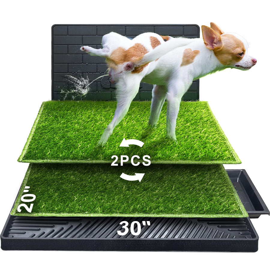 Dog Potty for Indoor or Porch, 2 Pcs Artificial Grass Training Pads with Pee Baffle, Reusable , Alternative to Puppy Pads, Portable Dog Litter Box for Small/Medium Dogs