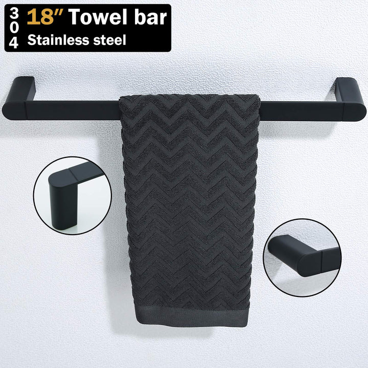 Matte Black Towel Bar Rack Holder Rod 18 inch Hand Towel Holder for Bathroom Kitchen Heavy Duty Hardware Accessories Wall Mount Contemporary Hotel Style.96026-2-18MB