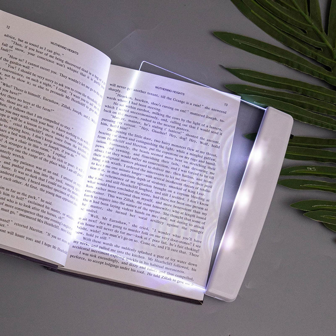 Flat Book Light for Reading in Bed at Night Clear LED Book Full Page Light Illuminator Panel Plate Lamp Board Wireless (White)