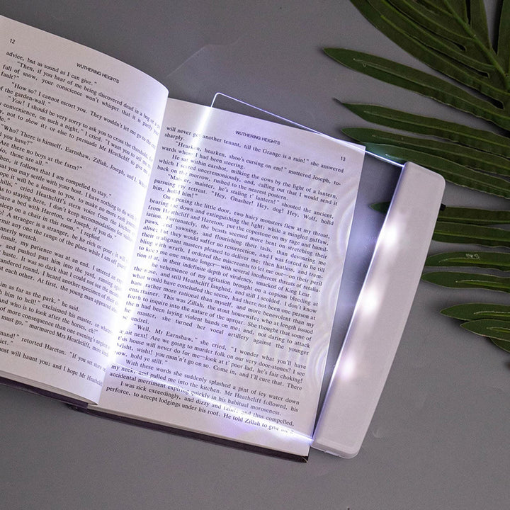 Flat Book Light for Reading in Bed at Night Clear LED Book Full Page Light Illuminator Panel Plate Lamp Board Wireless (White)