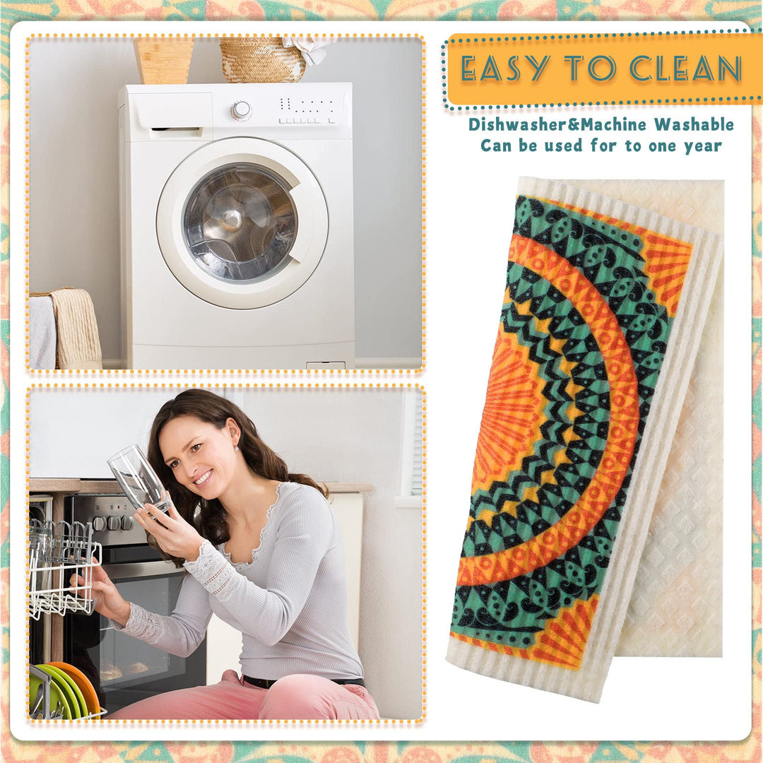 6 Pcs Swedish Kitchen Dish Towels Kitchen Dish Cloth Absorbent Quick Drying Kitchen Cloths Reusable Dishcloth Small Cleaning Cloth Rag for Kitchen Counter (Rustic Patterns)