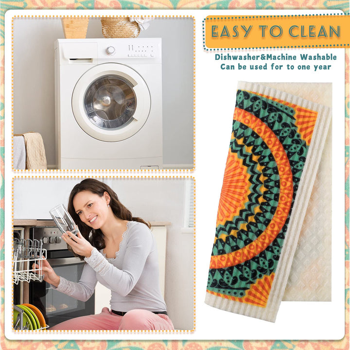 6 Pcs Swedish Kitchen Dish Towels Kitchen Dish Cloth Absorbent Quick Drying Kitchen Cloths Reusable Dishcloth Small Cleaning Cloth Rag for Kitchen Counter (Rustic Patterns)