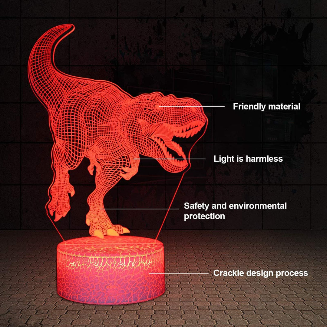 Dinosaur 3D Illusion Lamp for Boy Dinosaur Lamp 16 Colors with Remote Control Smart Touch Night Light Best Christmas Birthday Gift for Boy Girl Kids Age 5 4 3 1 6 2 7 8 9 10 11 Years Old