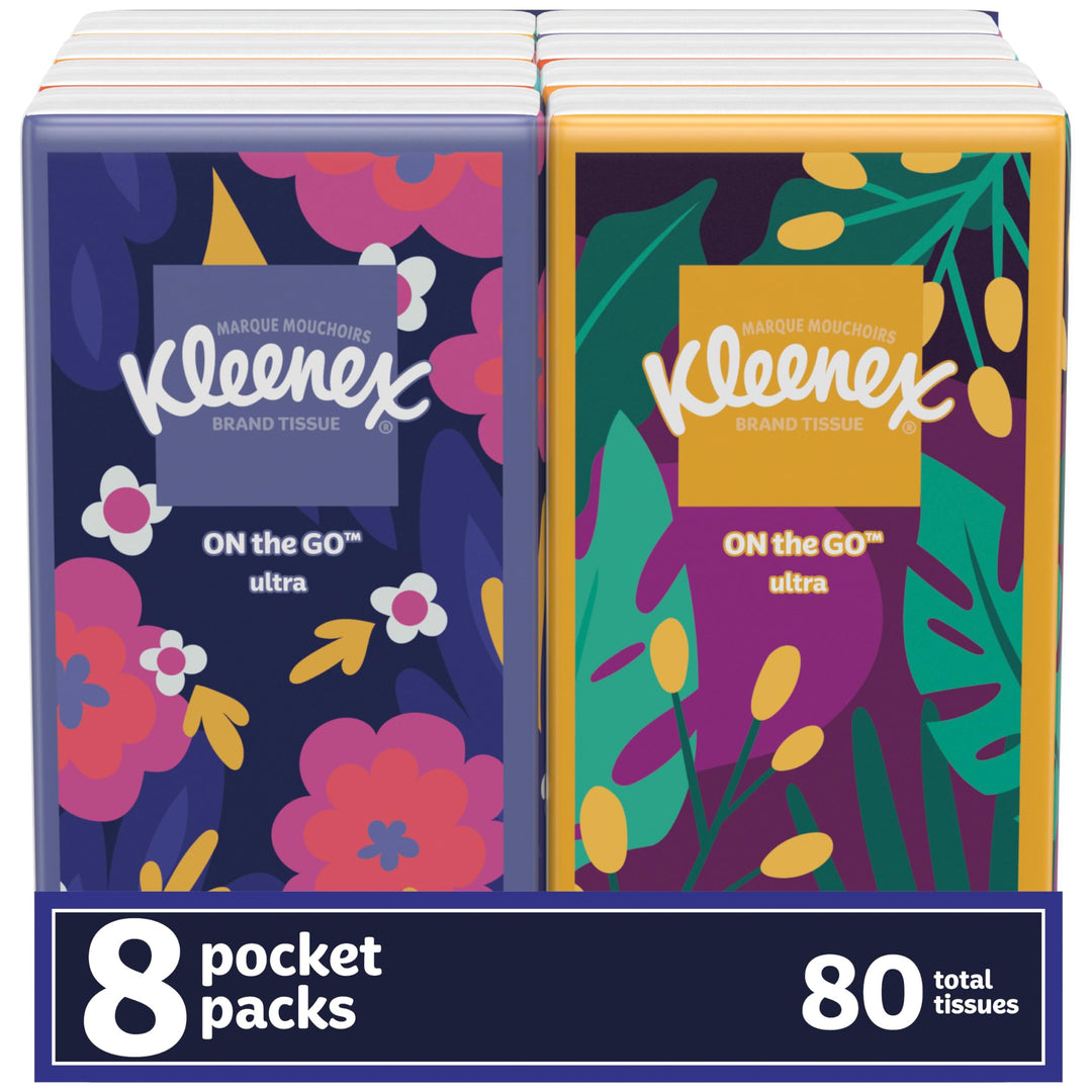 Kleenex On-The-Go Facial Tissues, 8 On-The-Go Packs, 10