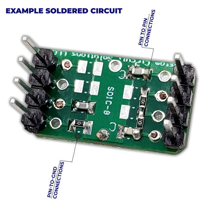 – SMD to DIP Breakout PCB Module, 8-Pin, SOIC to DIP Adapter Header with Integrated SMT Resistor and/or Capacitor Pads – 10 Pieces
