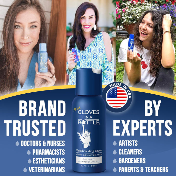 3 Pack 2oz : Gloves in a Bottle Shielding Lotion Great for Dry Itchy Skin, Grease-Less and Fragrance Free, 2 oz./60 mL, Pack of 3