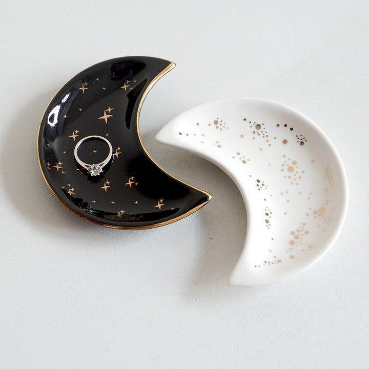 BIHOIB Small Moon Jewelry Dish Tray, Decorative Ceramic