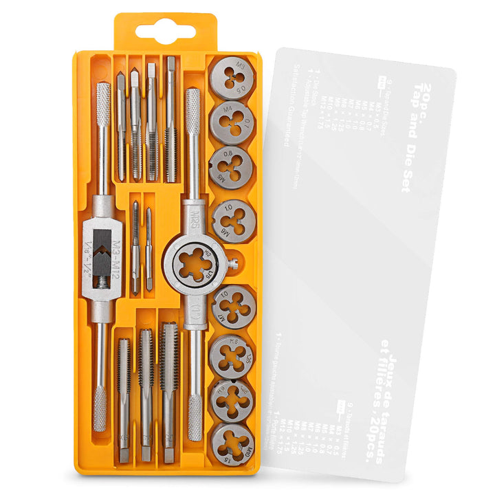 20 Piece Metric Tap &amp; Die Set - Complete M3 to M12 Fine &amp; Coarse Tools to Cut, Chase and Thread with Wrench Accessories in a Tray Case