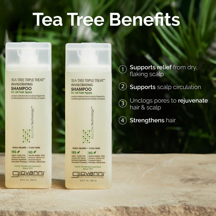 Tea Tree Triple Treat Invigorating Shampoo - Cooling Peppermint, Eucalyptus &amp; Rosemary, Helps Strengthen &amp; Rejuvenate Hair &amp; Scalp, Salon Quality, Paraben Free, Tea Tree Shampoo - 8.5 oz