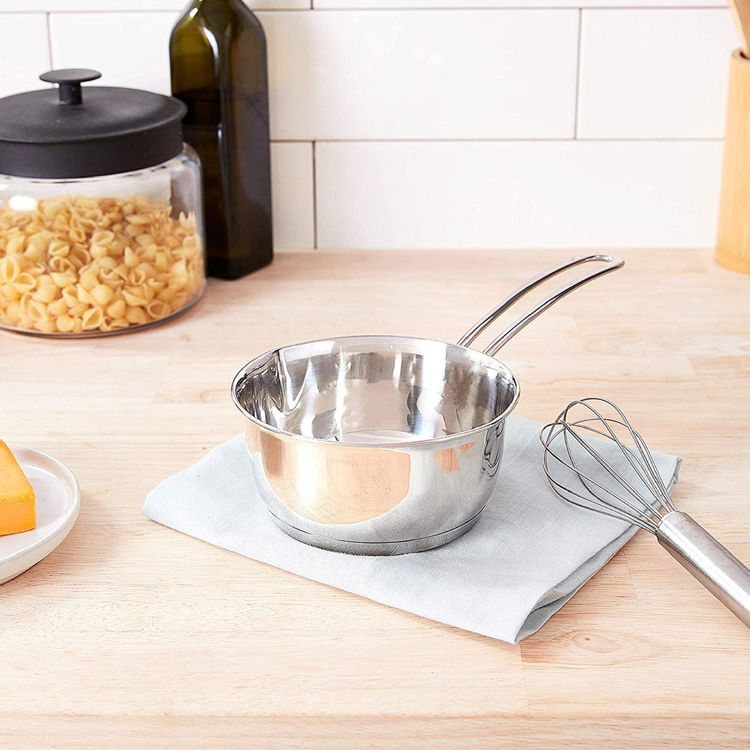 Stainless Steel Saucepan with Clad Bottom, 8-Ounce,Silver