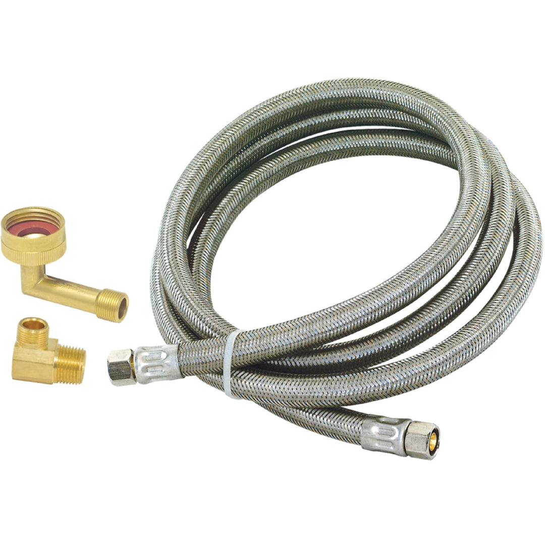 Eastman Dishwasher Installation Kit, 4 Foot Supply Line with 3/8 Inch Compression Ends, 3/8 Inch MIP Elbow and 3/4 Inch FHT Elbow, Braided Stainless Steel Dishwasher Connectors, 41037