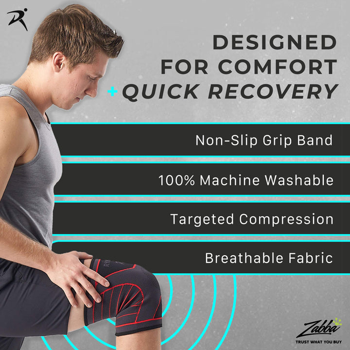 Knee Support Sleeve for Men and Women (Black) (Single Wrap) (2XL - XXL) - Compression Brace for Ligament Injury, Joint Pain Relief, Running, Arthritis, ACL, MCL, Sport